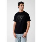 Camiseta estampada negra Guess CN SS TRIANGLE STITCHINGS
