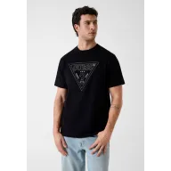 Camiseta estampada negra Guess CN SS TRIANGLE STITCHINGS