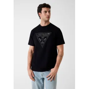 Camiseta estampada negra Guess CN SS TRIANGLE STITCHINGS