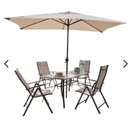 Jardín: Mesa, 4 Sillones y Parasol de Acero