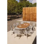 Mesa de Teca 260x110 y 10 Sillas de Jardín de Aluminio