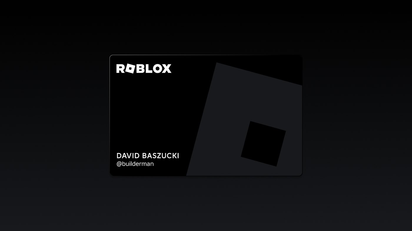 Tarjeta Roblox de color negro con el nombre del creador