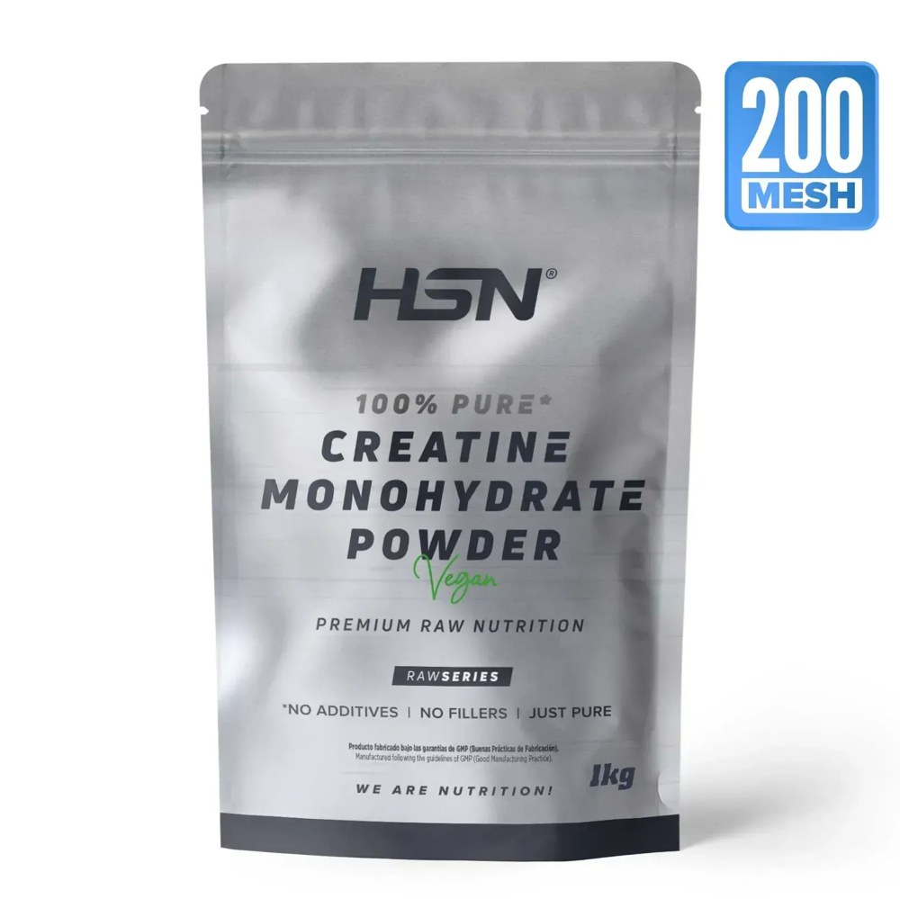 Bolsa de 1 kg de creatina monohidrato en polvo 200 mesh de HSN Raw Series