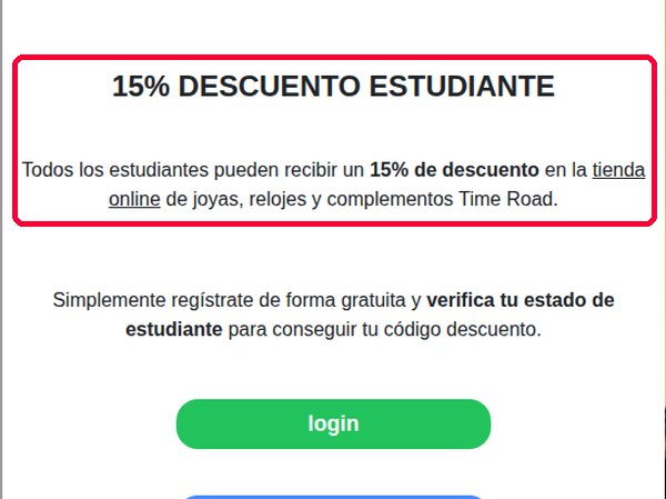 15% de descuento estudiante en Time Road