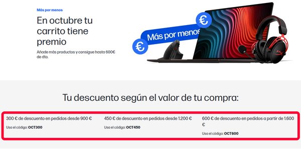 Código descuento HP Store por importe del carrito en octubre