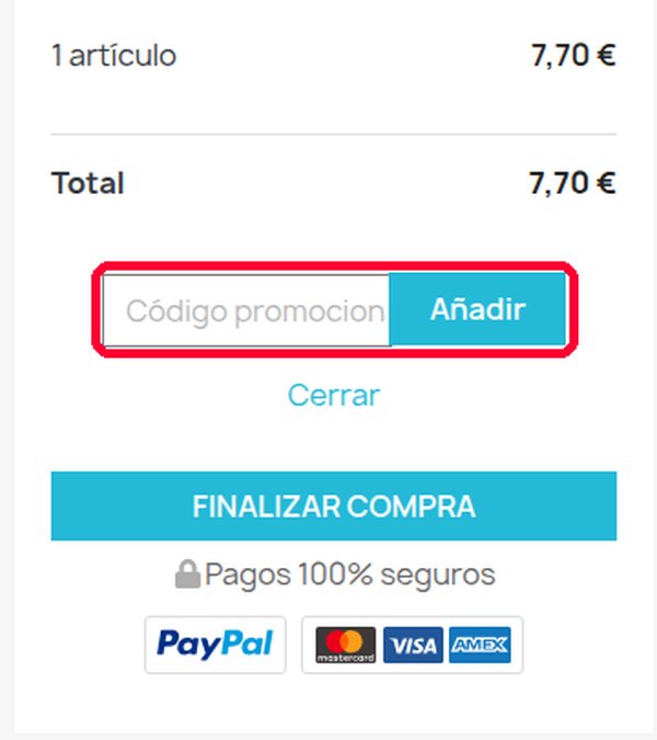 Casilla de código promocional y botón Añadir en el carrito de SoftZone