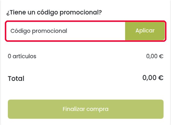Casilla de código promocional y botón Aplicar en el carrito de Tropitop