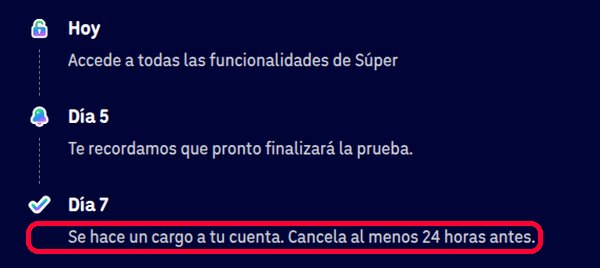 Línea de tiempo de la prueba gratis de Super Duolingo y cancelación 24 horas antes
