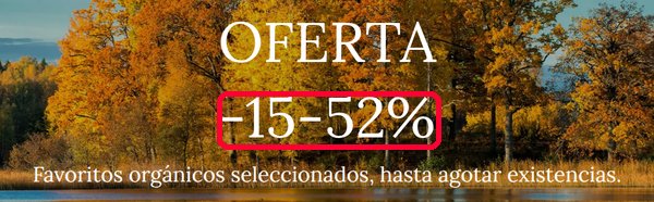 Sección de ofertas de Elliotti con rebajas del 15 al 52 %