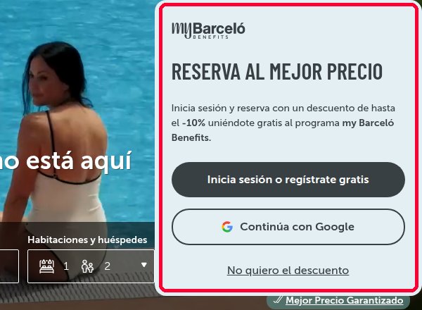 Aviso de my Barceló Benefits con hasta un 10 % de descuento al reservar