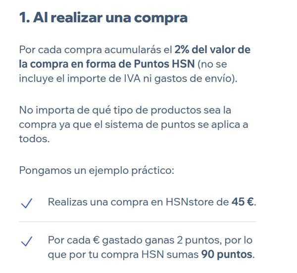 Puntos HSN: cuántos puntos ganas por cada compra