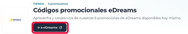 Botón Ir a eDreams en Xaxuko para usar el código descuento eDreams