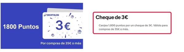 Cheque de 3 euros por 1.800 puntos en Decathlon Member