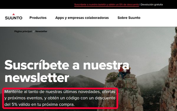 Código descuento Suunto del 5 % por suscribirse a la newsletter