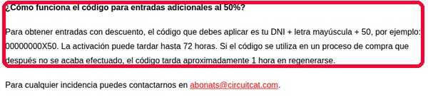 Cómo funciona el código promocional del abonado del Circuit de Catalunya, DNI más 50