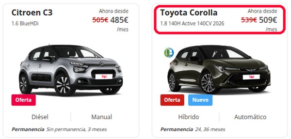 Ofertas de BipiCar con cuota mensual rebajada en coches por suscripción