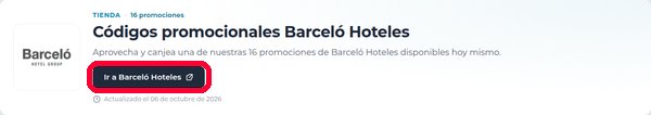 Botón Ir a Barceló Hoteles en Xaxuko para usar el código descuento Barceló