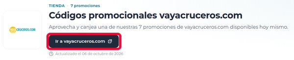 Botón Ir a vayacruceros.com en Xaxuko para usar el código descuento Vayacruceros