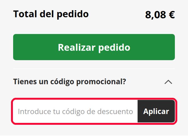 Casilla Introduce tu código de descuento y botón Aplicar en la cesta de Norma Comics