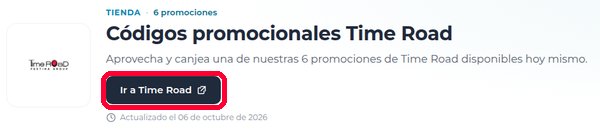 Botón Ir a Time Road en Xaxuko para usar el código descuento Time Road