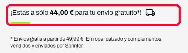 Aviso de envío gratis desde 49,99 euros en la cesta de Sprinter