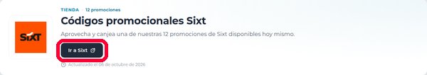 Botón Ir a Sixt en Xaxuko para usar el código descuento Sixt