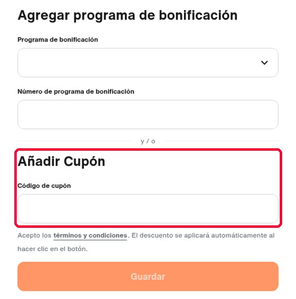 Casilla Código de cupón en la ventana Añadir Cupón de Sixt al revisar la reserva