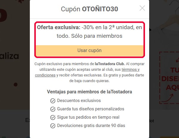 Cupón La Tostadora del 30 % en la segunda unidad para miembros del club