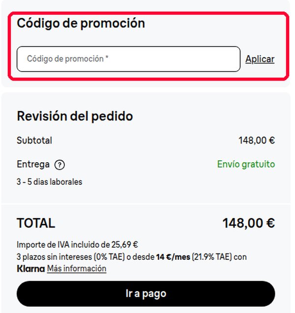 Casilla Código de promoción en la cesta de la tienda de cocina y planchado de Braun