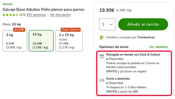 Ficha de pienso en Tiendanimal con el envío gratis desde 49 euros y la recogida en tienda
