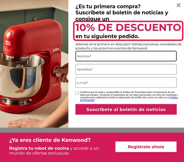 Descuento Kenwood del 10 % por suscribirse a la newsletter