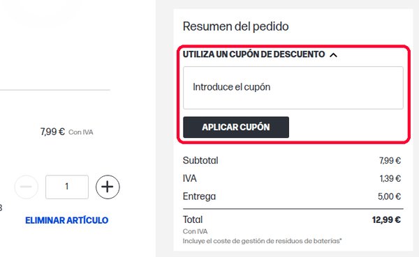 Casilla Utiliza un cupón de descuento en el carrito de HP Store