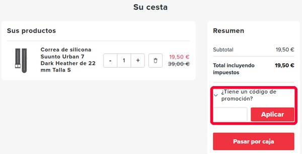 Casilla Tiene un código de promoción en la cesta de Suunto