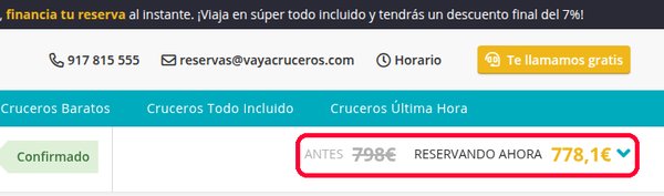 Precio antes y reservando ahora con el 5 % de descuento online de Vayacruceros