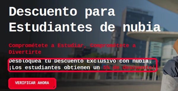 Descuento para estudiantes de Nubia del 5 por ciento