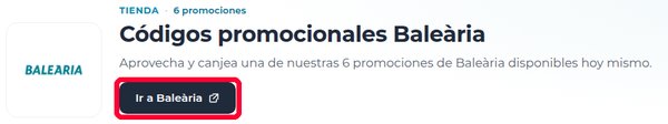 Botón Ir a Baleària en Xaxuko para usar el código promocional Baleària