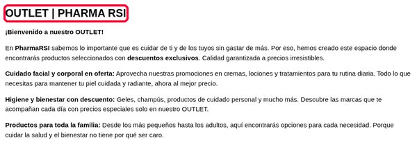 Sección Outlet de Pharma RSI con descuentos en cosmética