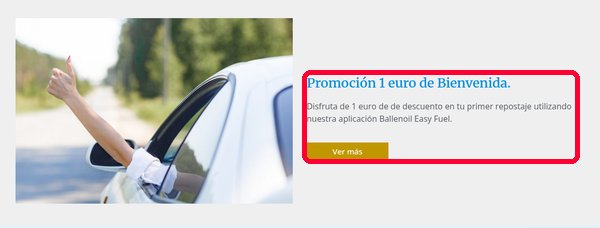 Promoción de 1 euro de bienvenida de Ballenoil en el apartado de promociones