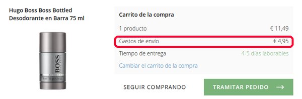 Gastos de envío en la cesta de Deloox antes de usar un cupón descuento