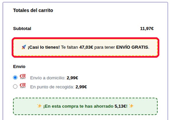 Aviso de envío gratis desde 59 euros en el carrito de Pharma RSI