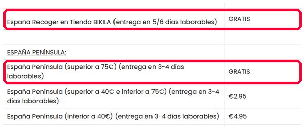 Envío gratis en Bikila desde 75 euros y recogida gratis en tienda