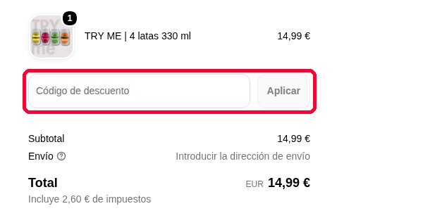 Casilla Código de descuento y botón Aplicar en la página de pago de Mun Kombucha