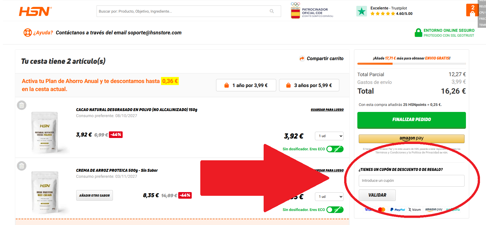 validar cupon descuento hsn