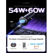 Cargador Rápido 54W/60W para Coche y Cable Incluido