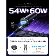 Cargador Rápido 54W/60W para Coche y Cable Incluido