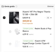 Xiaomi 14T Pro 12GB + Redmi Buds 6 Play + Cargador 67W