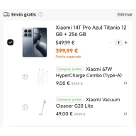 Xiaomi 14T Pro + G20 Lite Aspirador + Cargador 67w por 366€