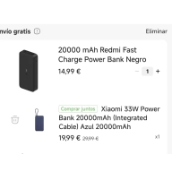 Power Bank Xiaomi 20000 mAh con carga rápida de Redmi