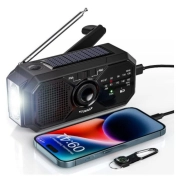 Linterna, radio y manivela dínamo para apagones