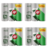 Pack de 9 latas de refresco cero lima-limón, 36 latas total.